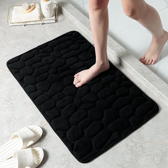 Memory Foam Bathroom Mat – Super Soft Non-Slip Bath Rug, Extra Absorbent & Quick-Dry Cobblestone Bath Mat, Washable Floor Mat for Bathroom, Bedroom, Laundry Room(1pcs-black)