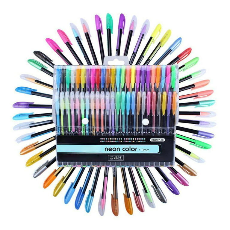 AS ZUIXUAN 48 Pcs Color Gel Neon color Pen Set Coloring Book Ink Pens  Drawing Painting Craft Art Neon