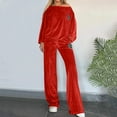 thumbnail image 3 of AINIYS Soft Velour Outfits for Women Casual off-shoulder Set Solid Color Velvet Sweatshirt and Sweatpants Fall Outfits Red M, 3 of 9