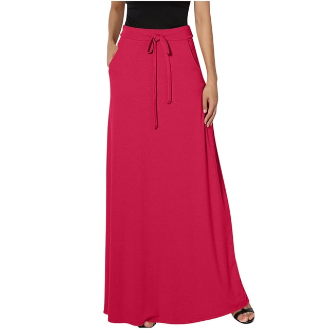 Cameland Jupe Longue Maxi Décontractée pour Femme, Unie, à Nouer, Taille Haute, Coupe Ample, Jupe de Détente