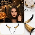thumbnail image 2 of Halloween Horn Headband, Curved Ram Goat Style Hair Hoop with Sculpted Texture, Fantasy Costume for Cosplay Party Carnival (Gold), 2 of 5