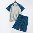 thumbnail image 4 of UVEASISHA Pajamas Set for Men 2PC Short Sleeve Color Block Tee Tops and Shorts 2 Piece Big and Tall Loungewear with Pocket Dark Blue XXXL, 4 of 4