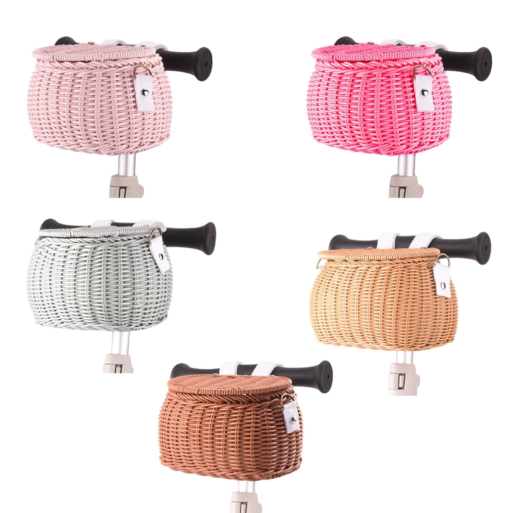 Childrens Bicycles Front Basket Wovens Bikes Baskets with Belt and Lid Handlebars Storage Container