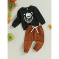 thumbnail image 3 of Toddler Boy Halloween Outfits Pumpkin Print Long Sleeve Crew Neck Sweatshirt + Elastic Waist Pants Fall Clothes Set, 3 of 9