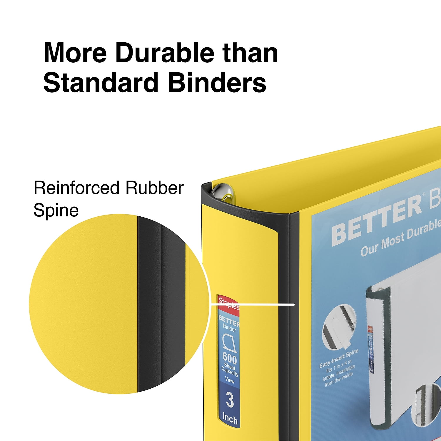 Staples Better 3-Inch D 3-Ring View Binder Yellow (20245) 895623 
