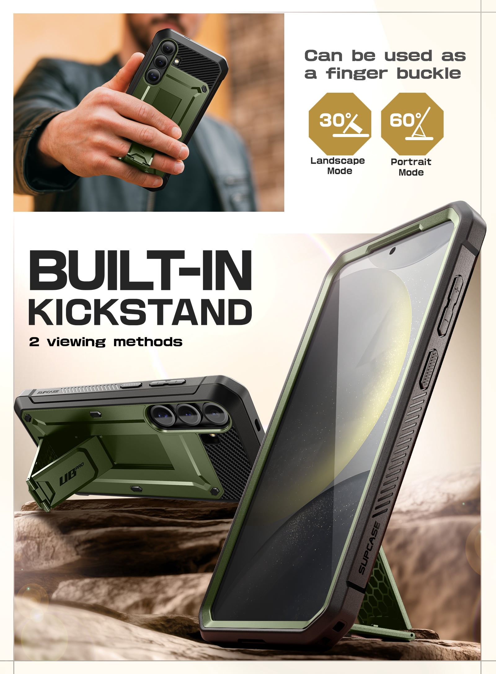 SUPCASE for Samsung Galaxy S25 Case with Stand, [Unicorn Beetle Pro] [2 Front Frames] [Built-in Screen Protector & Belt-Clip] Military-Grade Protection Phone Case Cover for Galaxy S25, Guldan