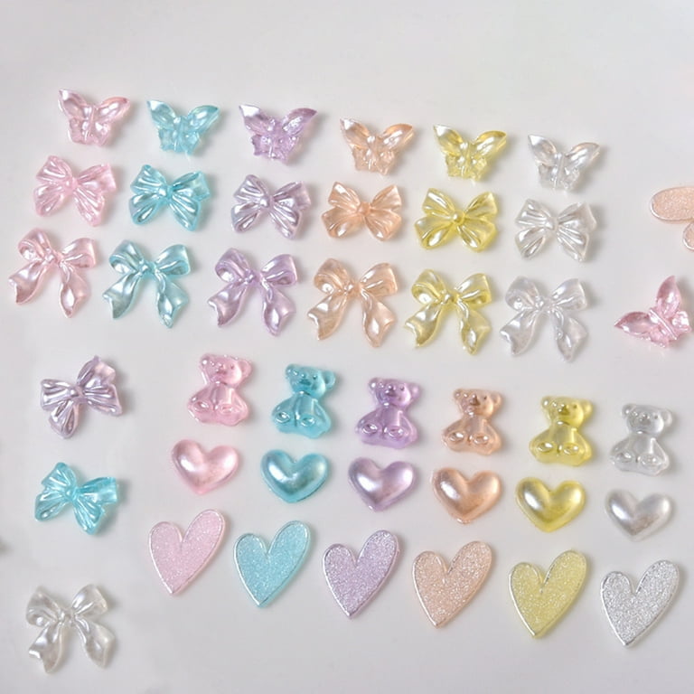 opvise 50Pcs Nail Ornaments Non-Fading Vivid Color Shiny Visual Effect 3D  Love Heart Bear Style Nail Art Jewelry Charms for Nail Salon 