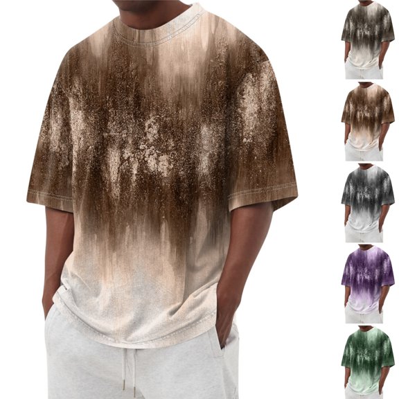 HAJWOH Men's Graphic Crewneck Tshirt Short Sleeve Gradient Color Casual Beach Tees