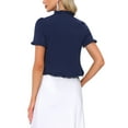 thumbnail image 3 of INSPIRE CHIC Cropped Cardigan for Women's Open Front Ruffle Knit Shrugs S Navy Blue, 3 of 6