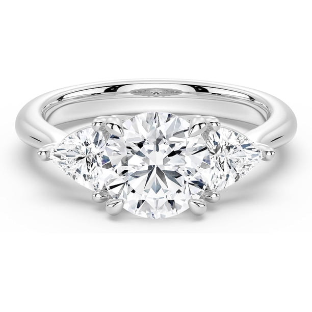 MSBLUE 3 Carat Three Stone Moissanite Engagement Ring, D Color VVS1 Round Cut Center Triangular Side Stones, S925 Sterling Silver, Rhodium Plated Finish