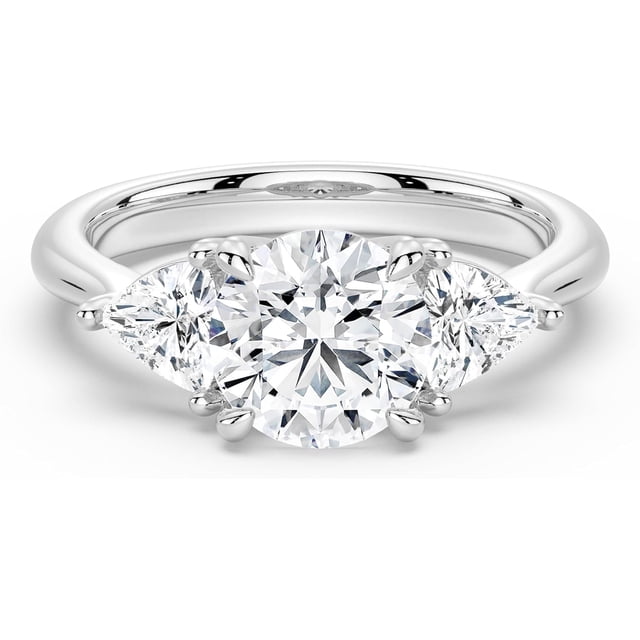 MSBLUE 3 Carat Three Stone Moissanite Engagement Ring, D Color VVS1 Round Cut Center Triangular Side Stones, S925 Sterling Silver, Rhodium Plated Finish