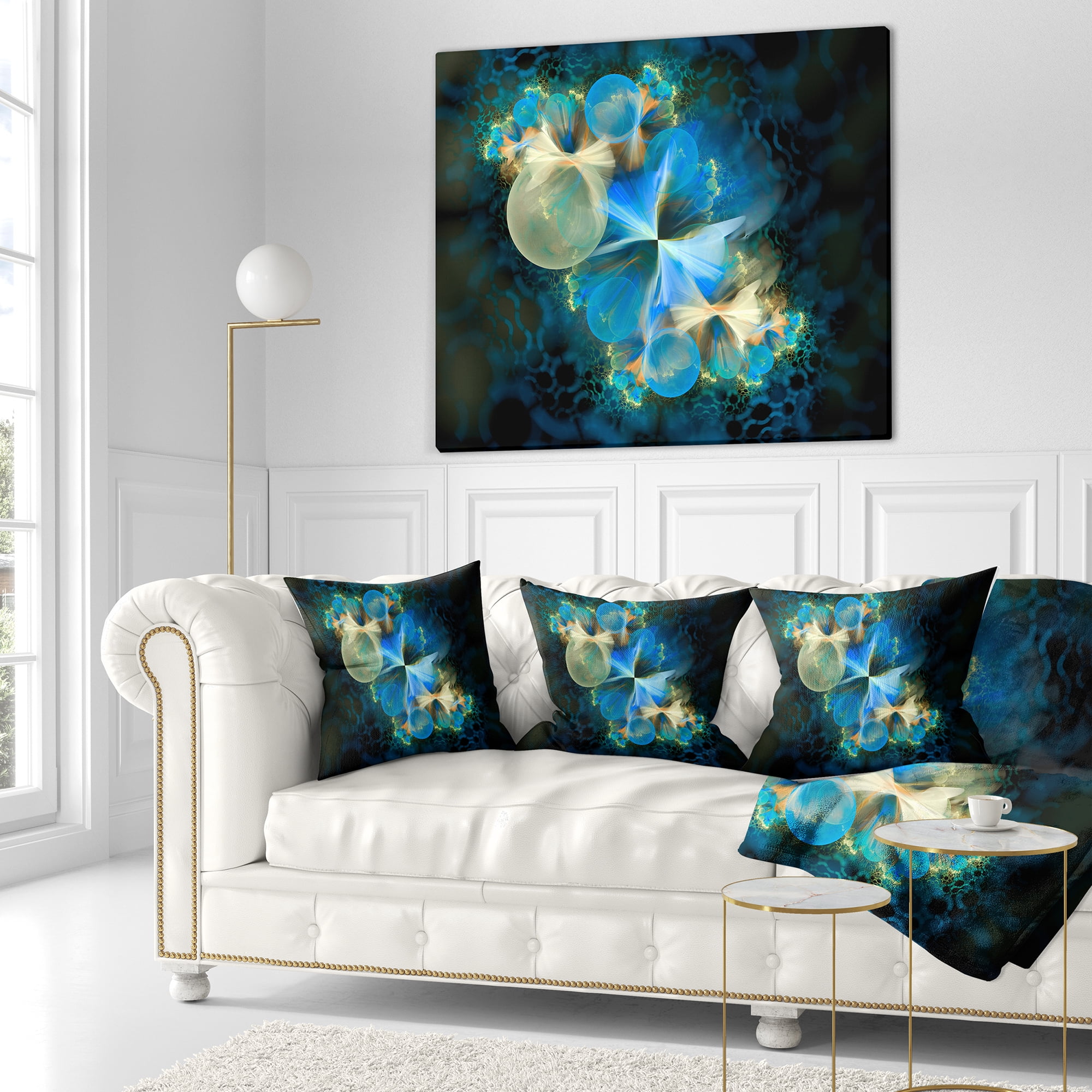 Designart Fractal 3D Blue Bubbles - Contemporary Throw Pillow - 16x16