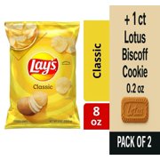 Lays Classic Potato Chips 8 oz - Pack of 2 & Lotus Biscoff Cookie - 0.2 Oz - 1 ct