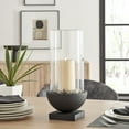 thumbnail image 2 of Danya B. Modern Black Metal Bold Pedestal and Glass Pillar Hurricane Candle Holder - Large, 2 of 11
