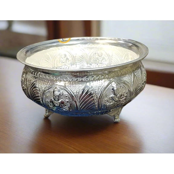 german silver ashtha lakshmi urli bowl for home décor/ fruits/ snacks