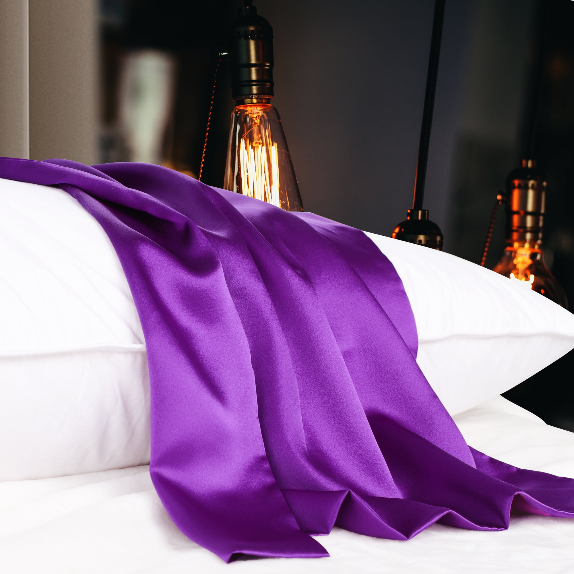 PiccoCasa Silk Pillowcase 1 Piece Travel Silk Pillow Cover, Purple, 14"x20"
