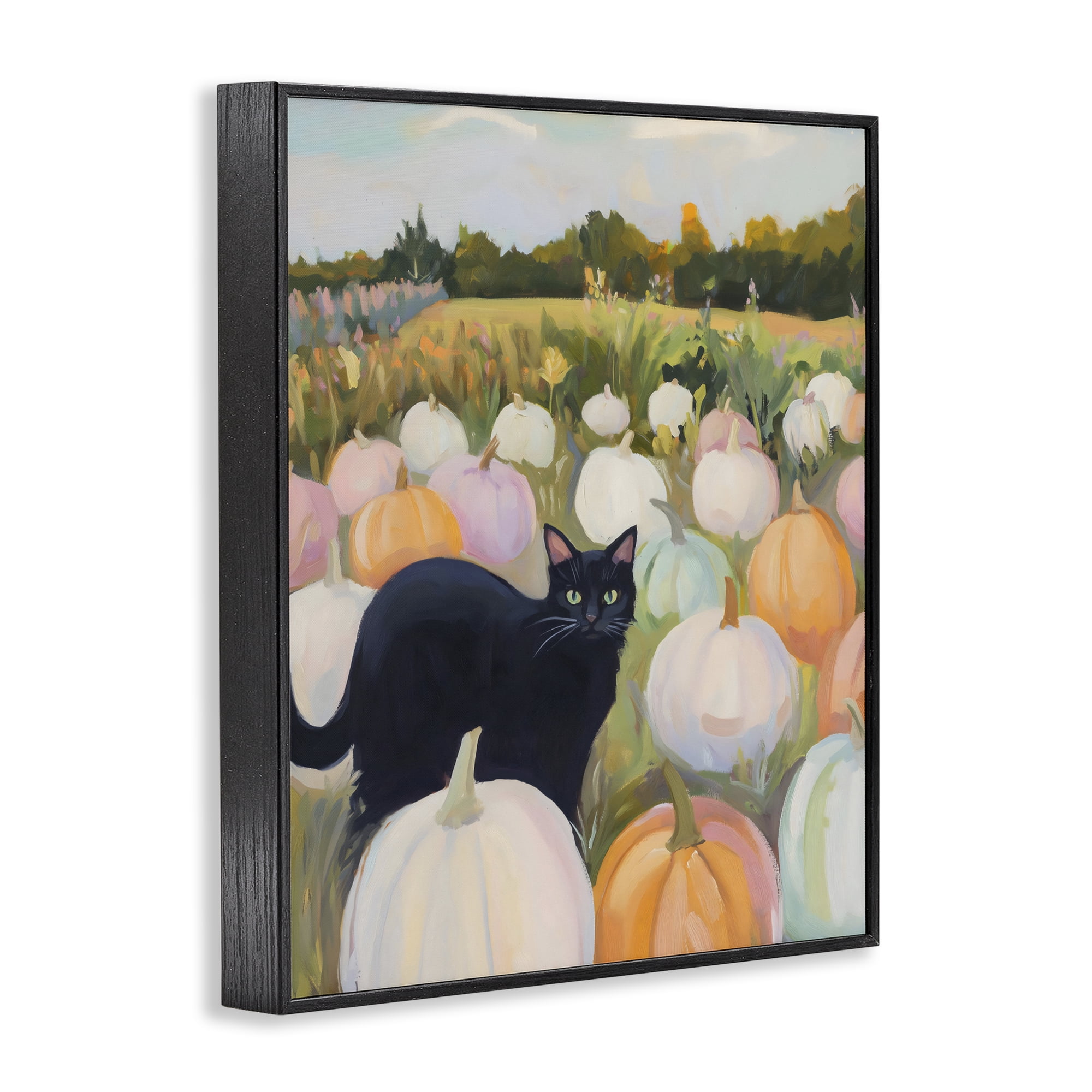 Stupell Industries Kitten & Pumpkins in Field Black Framed Giclee Art, design by The Prints Vibe