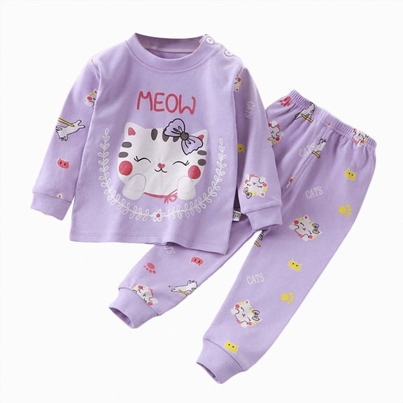 Ccpelsie Kids Soft Sleepwear Long Sleeve Boys Girls Pajama Outdoor 2-Piece Tops&Pant Casual Sets Purple,12-18 Months