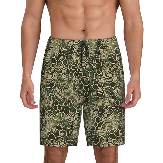 Balery Green Snake Skin Pantalones cortos de pijama de punto de algodón para hombre con cinturilla y bolsillos-X-Large