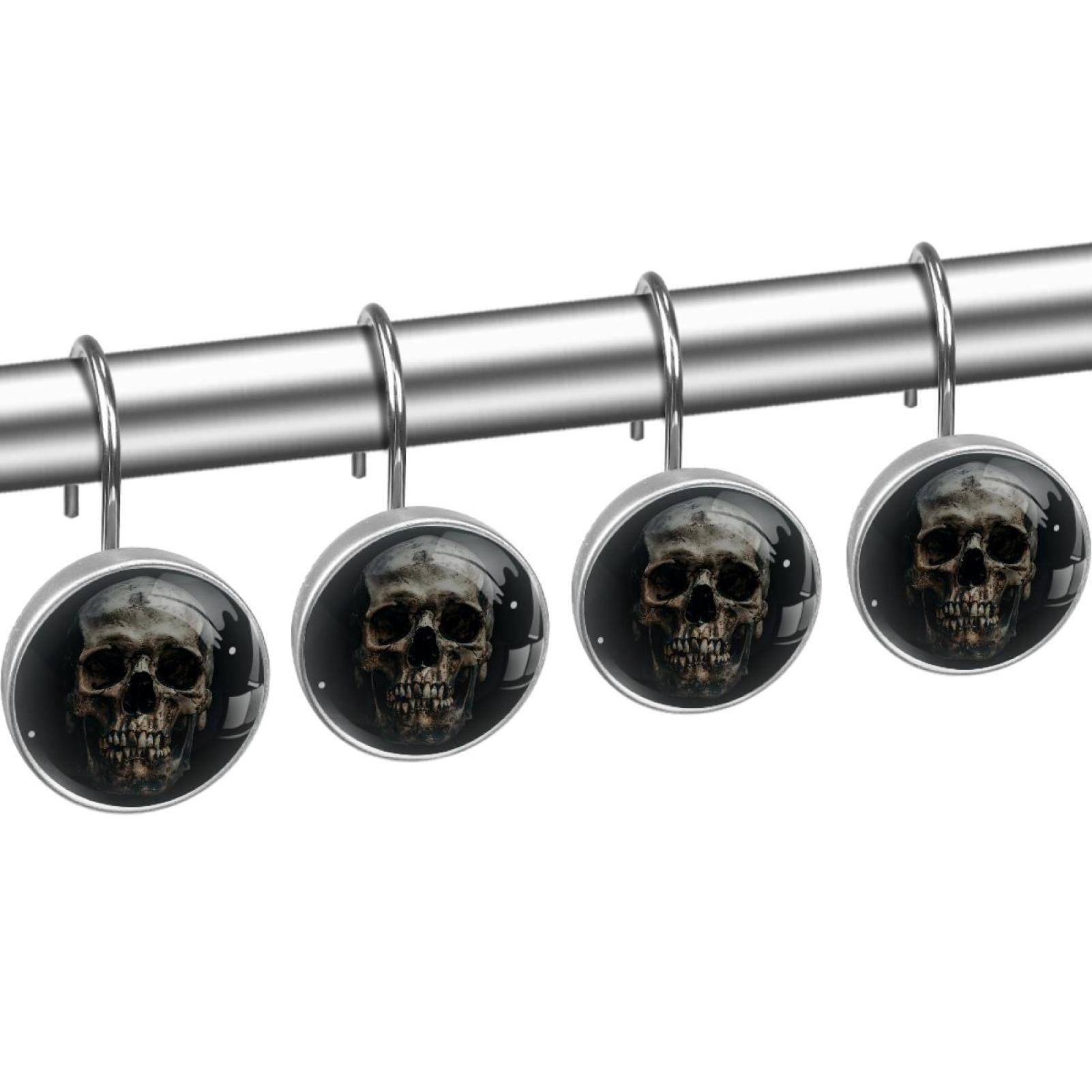 Read Human Head Skull Rolling Shower Curtain Hooks, Clear Crystal Glass Art Decorative Stainless Bath Bathroom Set 12 Pcs