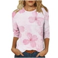 thumbnail image 2 of Viluyesy Round Neck T-Shirt for Womens 3/4 Sleeves Shirt Tops Fashionable Relaxed Elasticity Loose Blouse Pink Size XL, 2 of 6