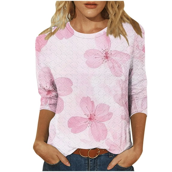 SHE IS Womens 3/4 Sleeve Tops, Shirts for Women Long Sleeve Plus Size Cute Tops for Women Crop Work Blouses for Women Plus Womens Tunic Tops Dressy Casual in Small