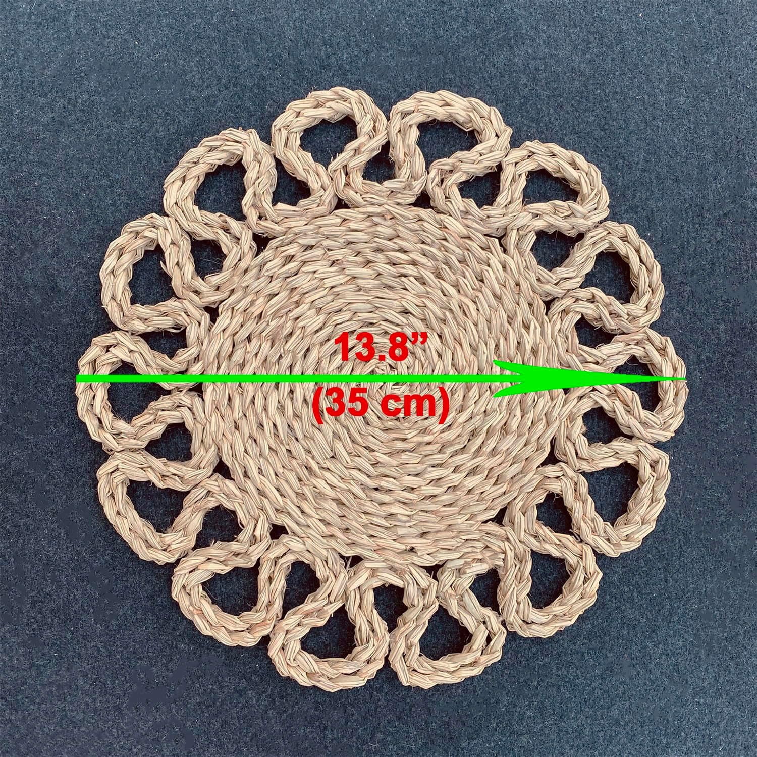 Laquedecraft 13.8" Round Rattan Seagrass Placemats | Farmhouse Spring Wicker Plate Chargers for Christmas, Dining, Party (Set of 4)