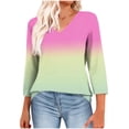 thumbnail image 3 of Jsaierl Womens 3/4 Sleeve Tops Summer V Neck Shirts Dressy Gradient Ladies Blouses Classic Cotton T-shirts Raglan Top S-3XL, 3 of 9