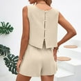 thumbnail image 5 of UVEASISHA Boho Summer Outfits for Women 2 Piece Cotton Linen Sets Sleeveless Cropped Tank Tops and Wide Leg Shorts Set Beige M, 5 of 6