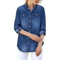 thumbnail image 2 of jsaierl Women's Plus Size Jacket Button-Down Long Sleeve Denim Shirt Blouse Roll Up Sleeve Jean Shirts Jackets with Chest Pockets, 2 of 7