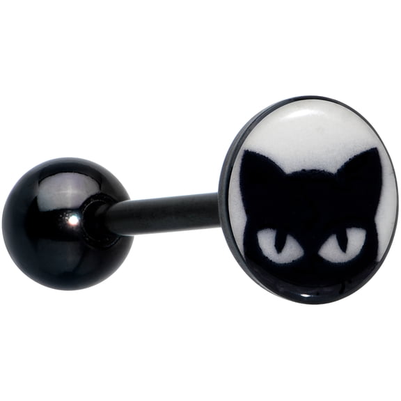 Body Candy 14G Women Anodized Black Glow in Dark Peeking Cat Barbell Tongue Ring Body Piercing Jewelry 5/8?
