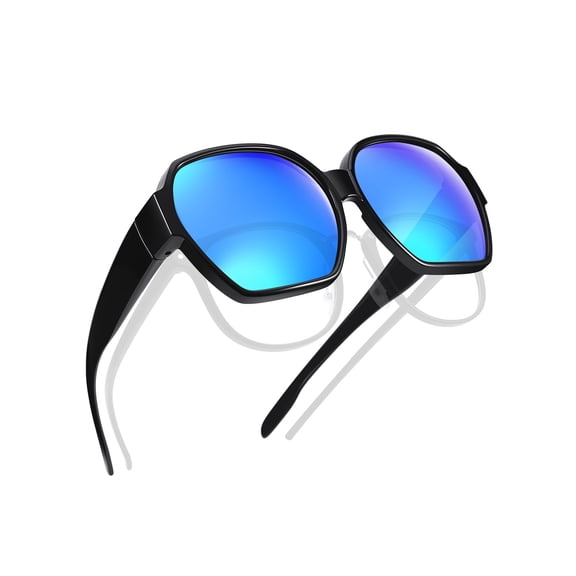 TINHAO Polarized Fit Over Sunglasses Wear Over Glasses For Women Men Fishing Driving with Oversized Frame Black-blue/Mirrored