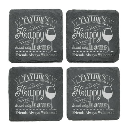- Personalized Happy Hour Slate Coasters - Single Name