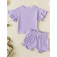 thumbnail image 4 of CIYCuIT Toddler Baby Girls Summer Solid Color Outfits Ribbed Short Sleeve T-shirt Casual Elastic Waist Shorts 2Pcs Infant Cute Short Pants Sets, 4 of 9