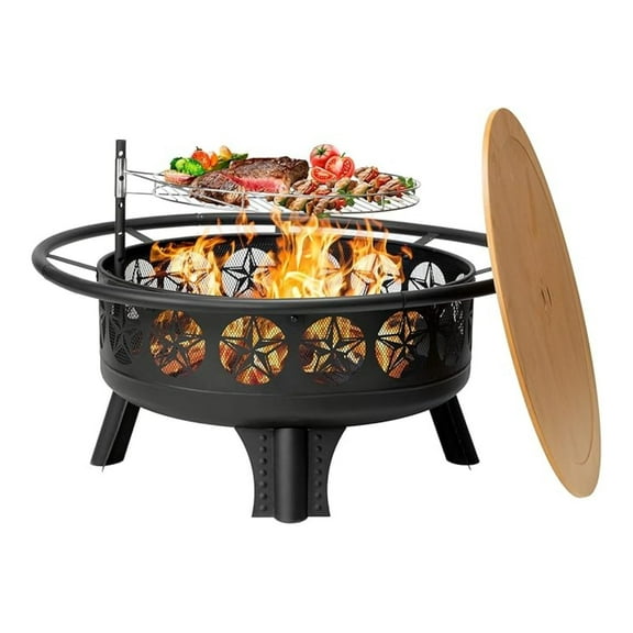 38” Wood Burning for Outside,3-in-1 with Grill, Screen & Fire ,Outdoor Firepit Table with Swivel Cooking Grate for Yard BBQ Patio Camping (38 inch)
