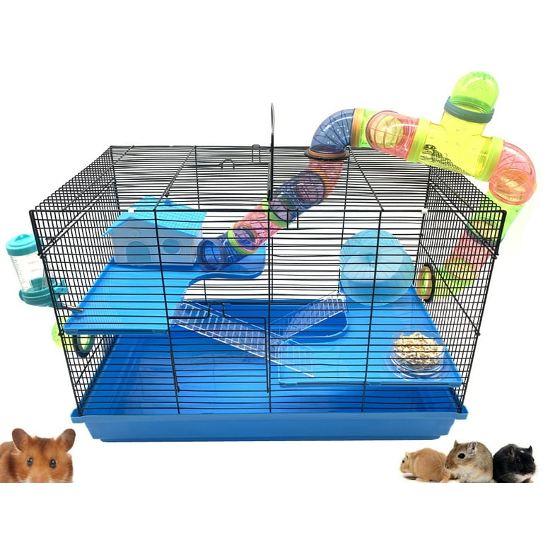 Large Hamster Mouse Cage Mice Pet with Water Bottle House Tubes Wheel  Platforms