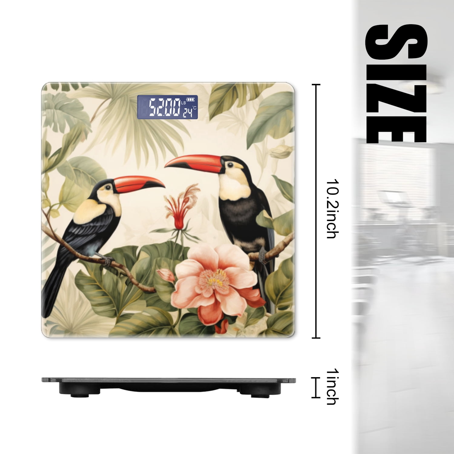 High Precision Body Weight Scale Smart Bathroom Scales with Large LCD Display(400lbs),Decorative for Bedroom-Vintage Botanical Illustration Of Toucans In The Jungle