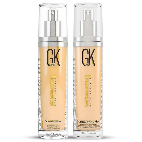 Global Keratin GKhair CurlsDefineHer and VolumizeHer Spray 3.4 Oz, Frizz Control for Natural Hair, Texture & Hold Paraben-Free