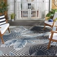 thumbnail image 2 of SAFAVIEH Cabana Salima Botanical Indoor/Outdoor Area Rug, Ivory/Navy, 6'5" x 6'5" Square, 2 of 12