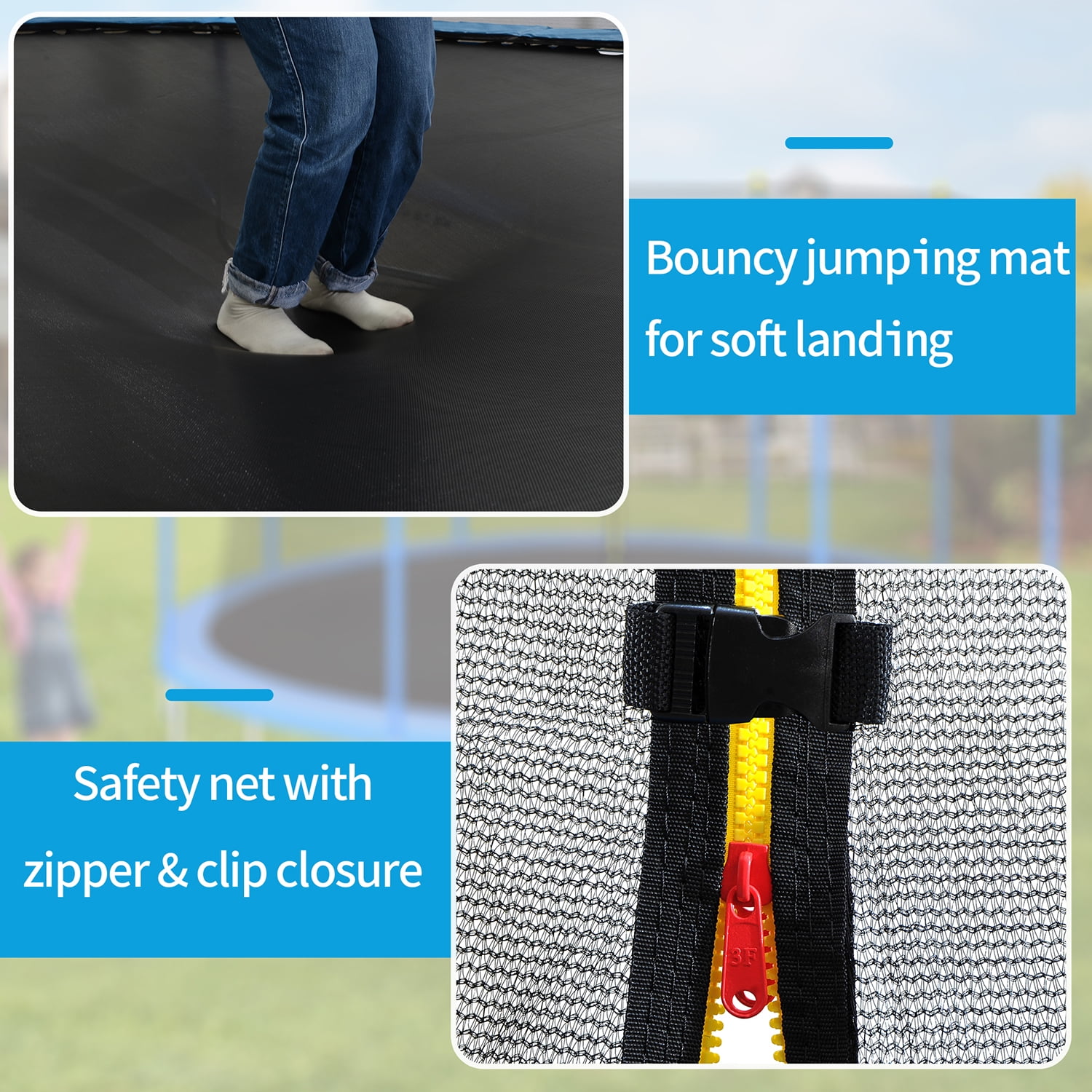 Kadyn Jumping Trampoline, 14FT Mini Small Trampolines with Safety Enclosure Net, Basketball Hoop and Ladder, Metal Small Toddler Trampoline for Kids, Blue Kadyn Jumping Trampoline, 14FT Mini Small Trampolines with Safety Enclosure Net, Basketball Hoop and Ladder, Metal Small Toddler Trampoline for Kids, Blue