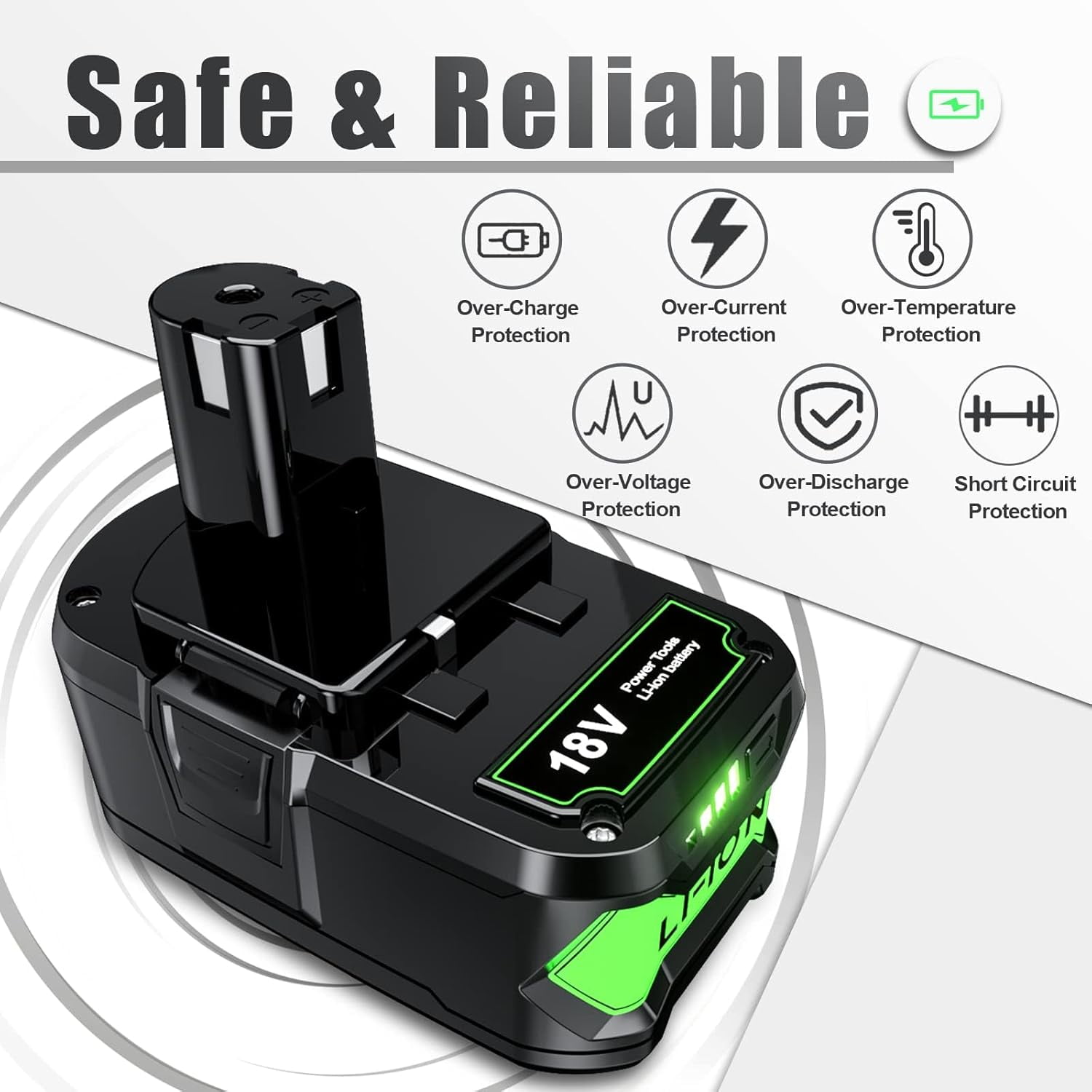 8.0Ah 2Pack Battery and Charger Replacement for Ryobi 18V Lithium-ion P102 P197 P108 P189 P190 P100 18Volt