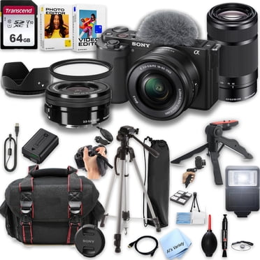 Sony ZV-E10 Mirrorless Camera with16-50mm & 55-210mm Zoom Lenses   64GB SD Card and More