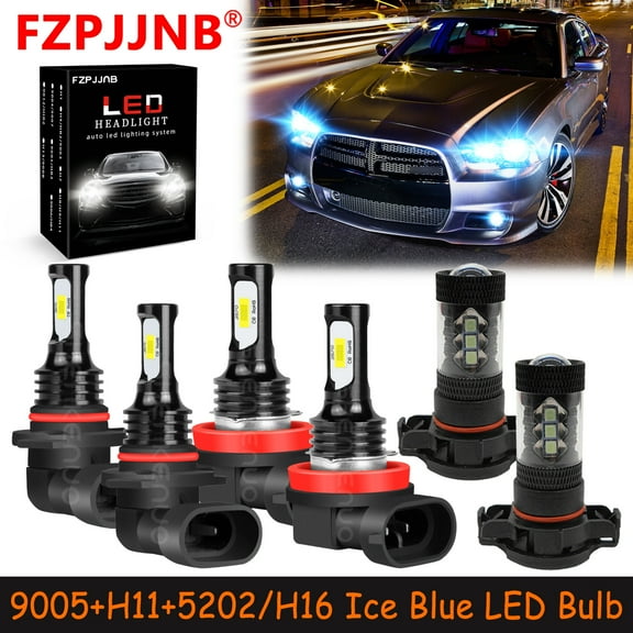 FZPJJNB 9005 H11 5202/H16 for Dodge Charger 2011-2014 Ice Blue Led Headlights Bulb High Low Beam Fog Light,HKL,C03