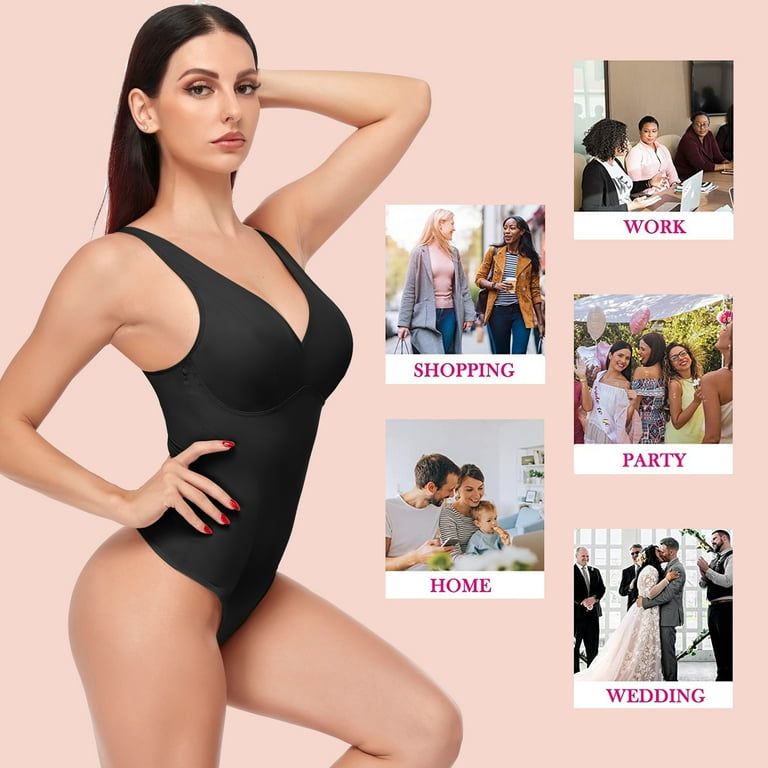 Sveltors Low Back Shapewear Bodysuit for Women Tummy Control Deep V Neck  Backless Plunge Thong Body Shaper