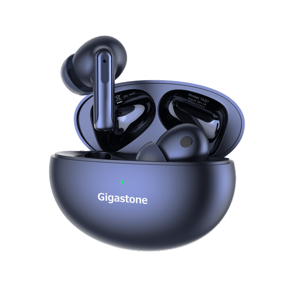 Gigastone TWS1 TAQ1 True Wireless Earbuds, Bluetooth V5.1 support  Wireless Charging with  Active Noise Cancellation, Environmental Noise Cancellation, Transparent Mode, Blue