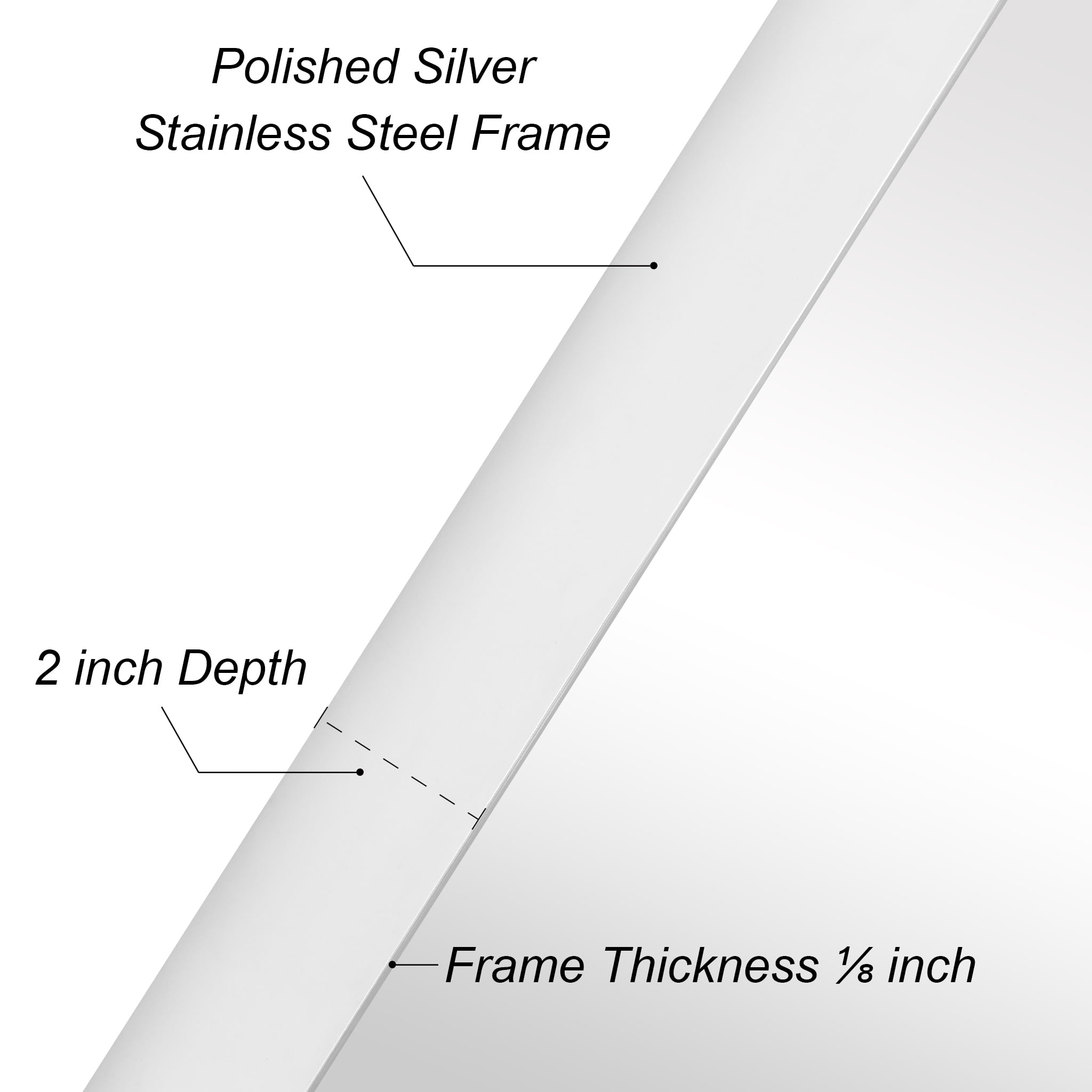 Empire Art Direct Ultra Polished Silver Stainless Steel Frame Rectangle Wall Mirror, 22" x 30" x 2", Ready to Hang
