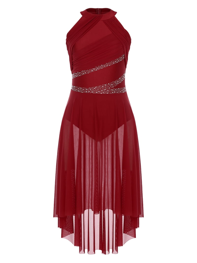 burgundy lyrical dress Doomiva Dance Costumes for Women Shiny Rhinestones Contemporary Dance Chiffon Flowy XXL * Ignite the stage
