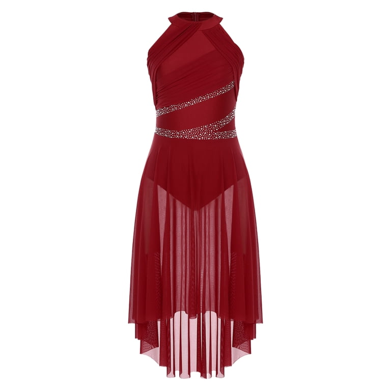 burgundy lyrical dress Msemis Women's Lyrical Dance Costume Modern Contemporary Dance Dress Burgundy XXL, Size: 2XL, Red
