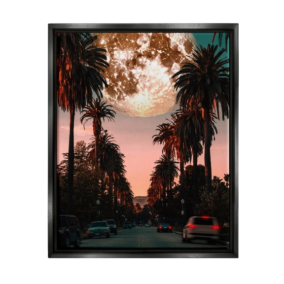 Stupell Industries Tropical Moon Sunset Botanical & Floral Painting Black Floater Framed Canvas Art Print Wall Art, 25 x 31