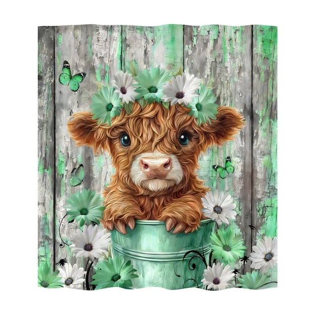 TIELUTT Rideau de Douche Vache Ferme Floral Drôle Mignon Vache Douche Robuste Transparent Rideau de Douche Léger Rideaux de Douche Double Doublure et Rideau de Douche avec Doublure Rideau de Douche Largeur Courte Lourd Cur
